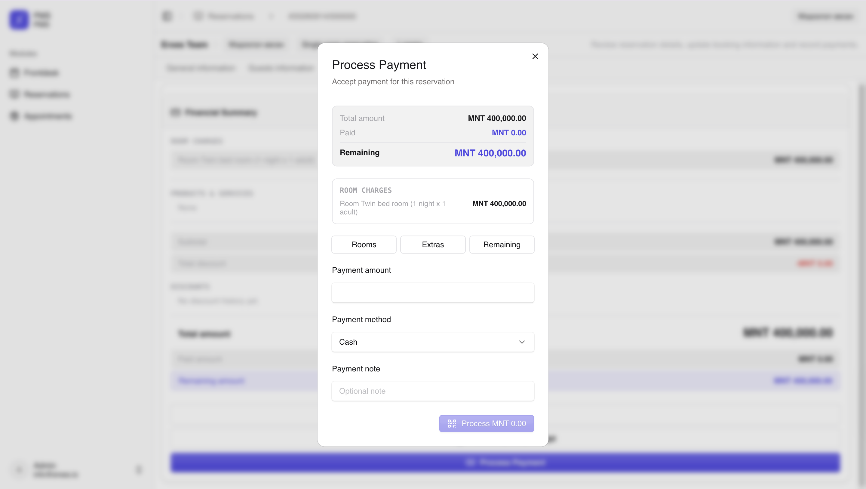 Process Payment window