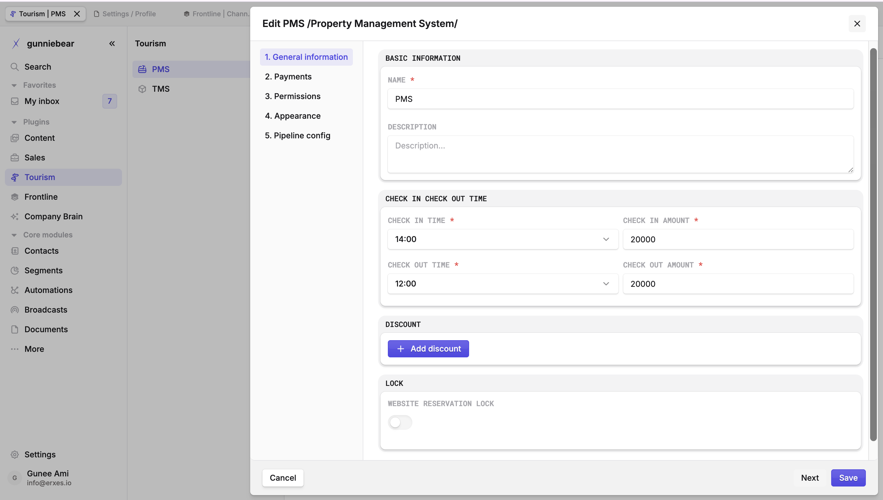 General information settings