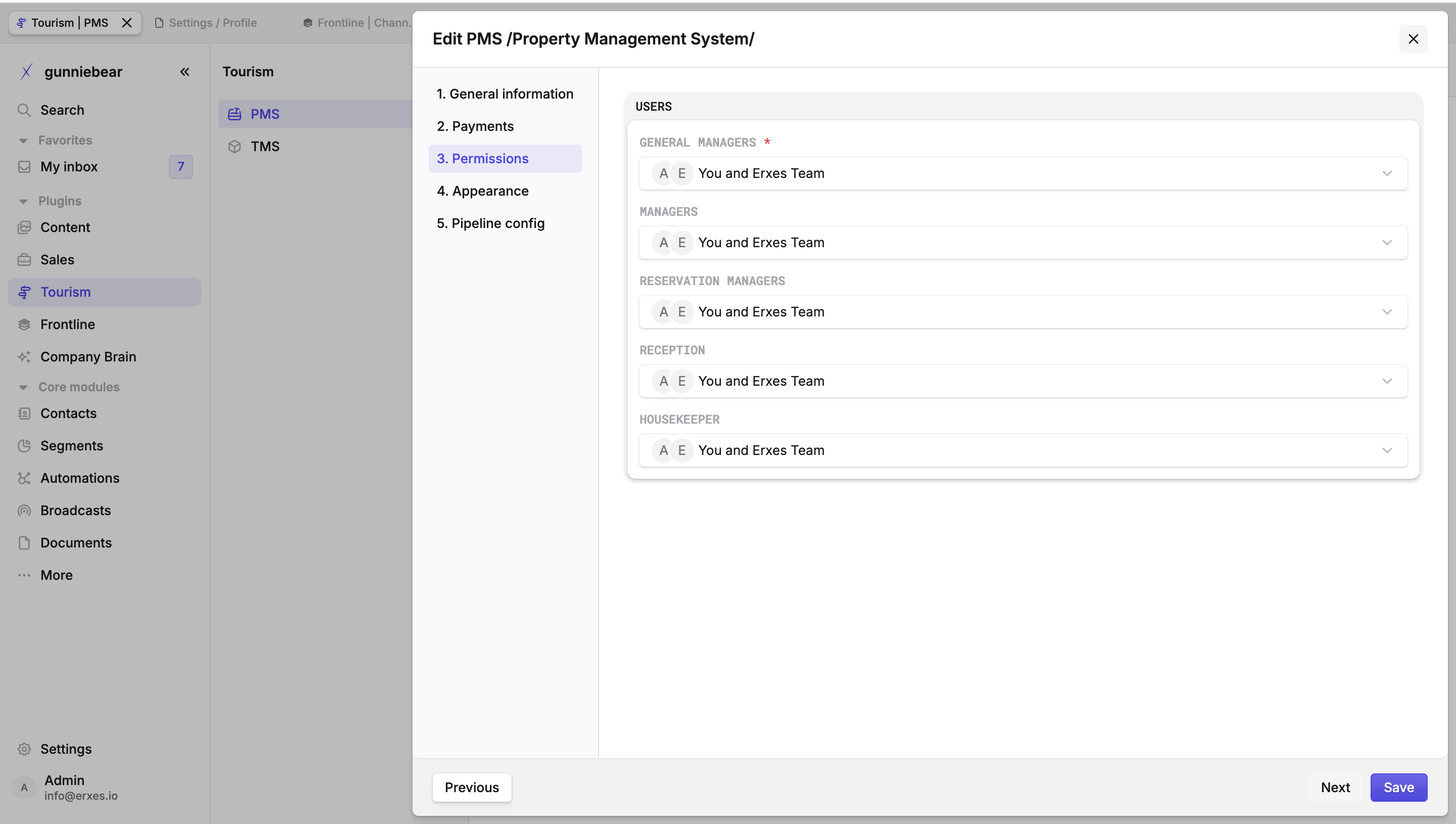 Permissions settings